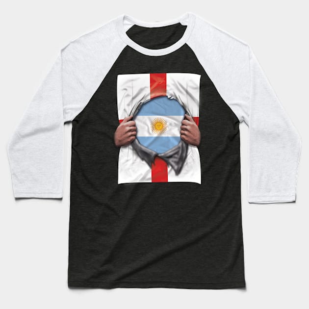 Argentina Flag English Flag Ripped Open - Gift for Argentinian From Argentina Baseball T-Shirt by Country Flags